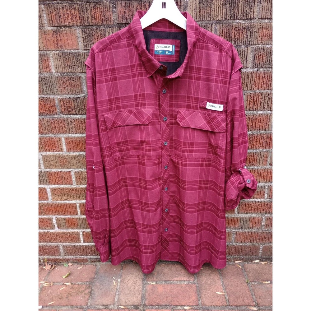 Magellan Outdoors Men's 2XL LS Shirt Moisture Wick Classic Fit Fishing Maroon